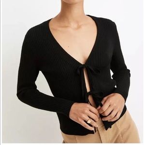 Tie-Front Ribbed Cardigan Sweater